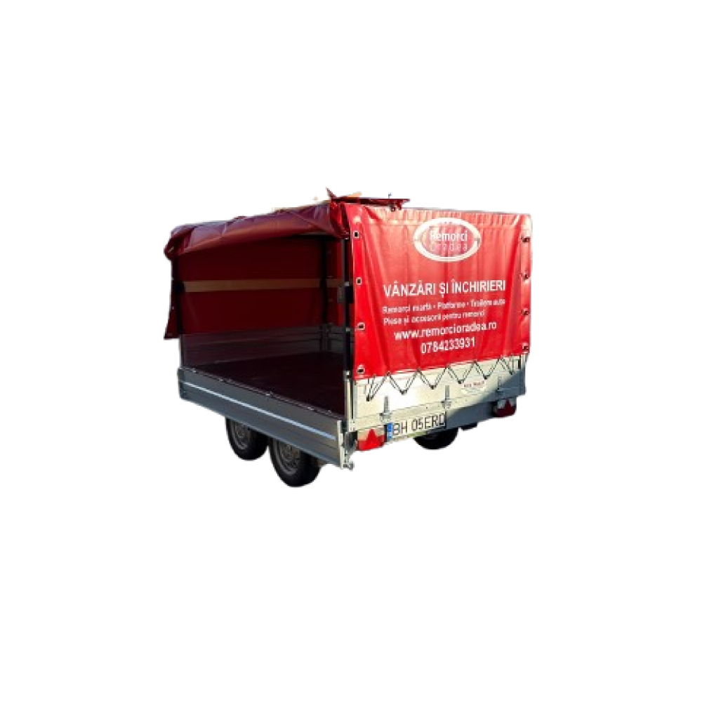 Remorca auto ALFA 12516APO.75T dublu ax 750kg cu prelata rosie inchiriere